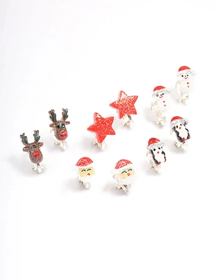 Kids Polymer Christmas Clip On Earrings 5-Pack