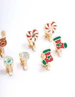 Kids Gold Christmas Clip On Earrings 5-Pack