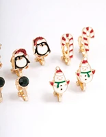 Kids Christmas Penguin Clip On Earrings 5-Pack