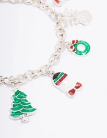 Kids Silver Christmas Sleigh Charm Bracelet