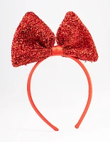 Kids Fabric Christmas Statement Sparkly Bow Headband