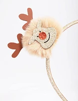 Kids Fabric Christmas Reindeer Pom Pom Headband