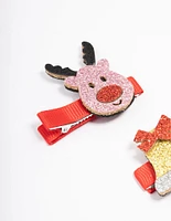 Kids Fabric Christmas Reindeer & Ball Hair Clips