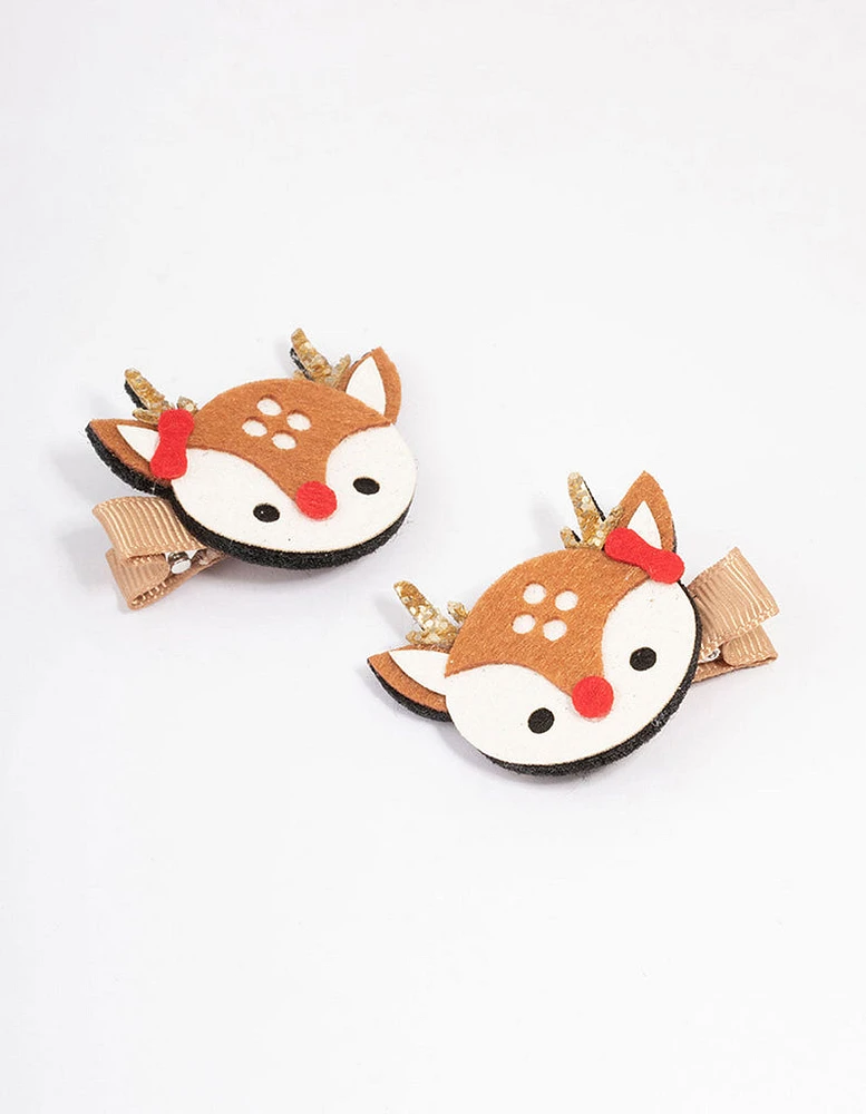 Kids Fabric Christmas Reindeer Hair Clips