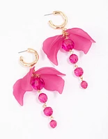 Gold Pink Petal Facet Beaded Drop Earrings