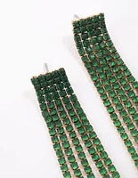 Gold & Green Layered Cupchain Drop Earrings