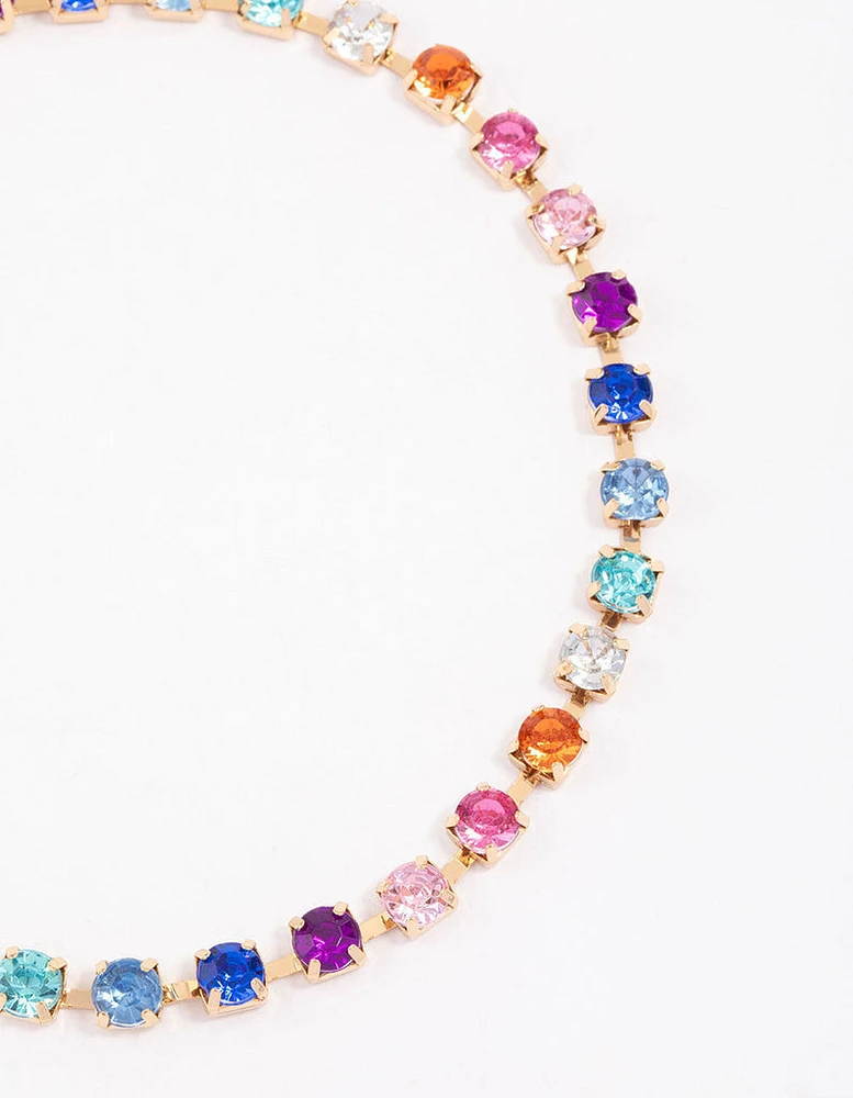 Gold Rainbow Diamante Link Choker