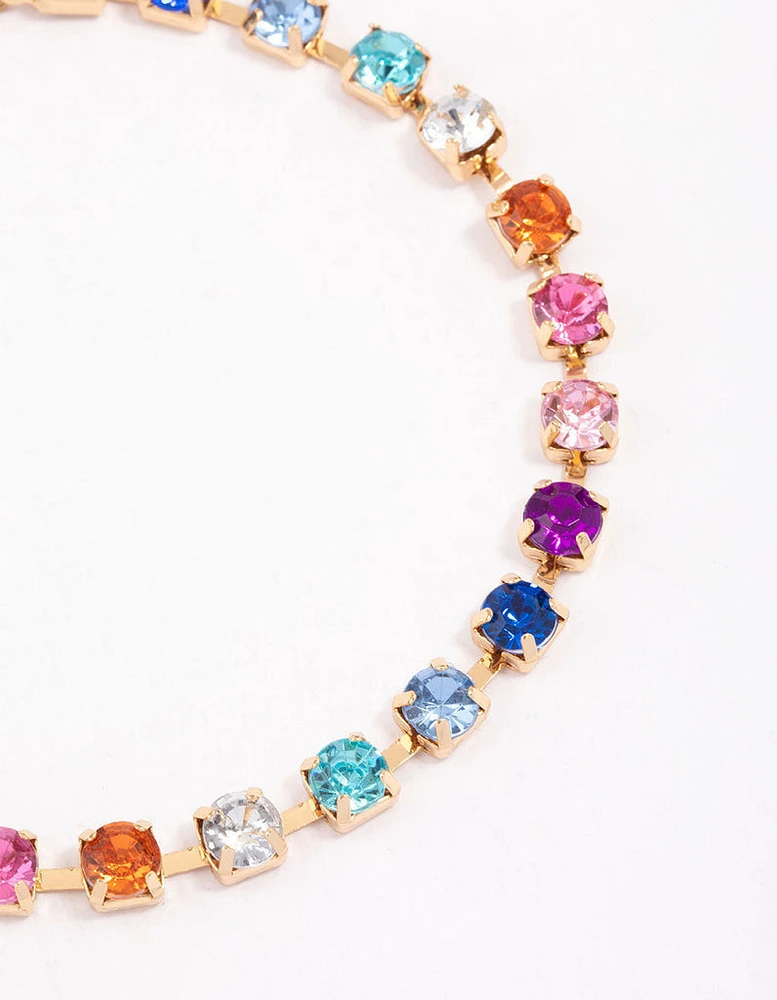 Gold Rainbow Diamante & Link Anklet