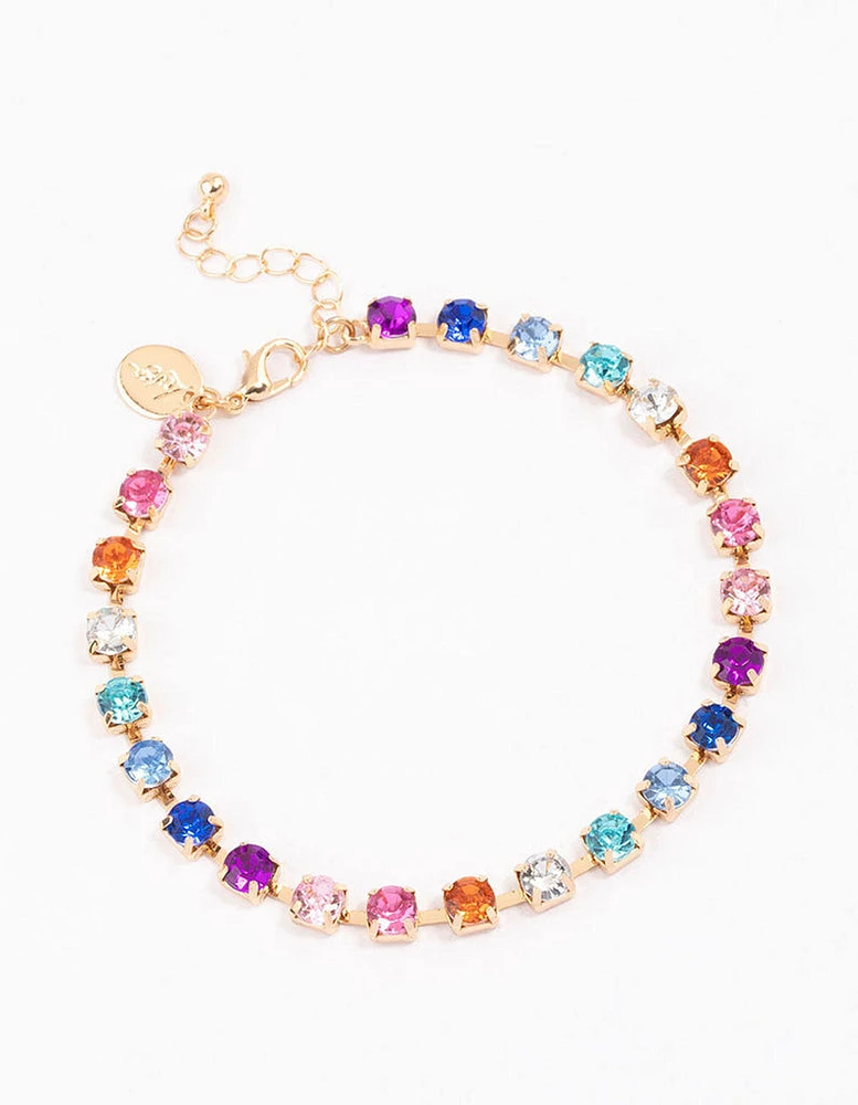 Gold Rainbow Diamante & Link Anklet