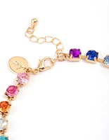 Gold Rainbow Diamante & Link Anklet