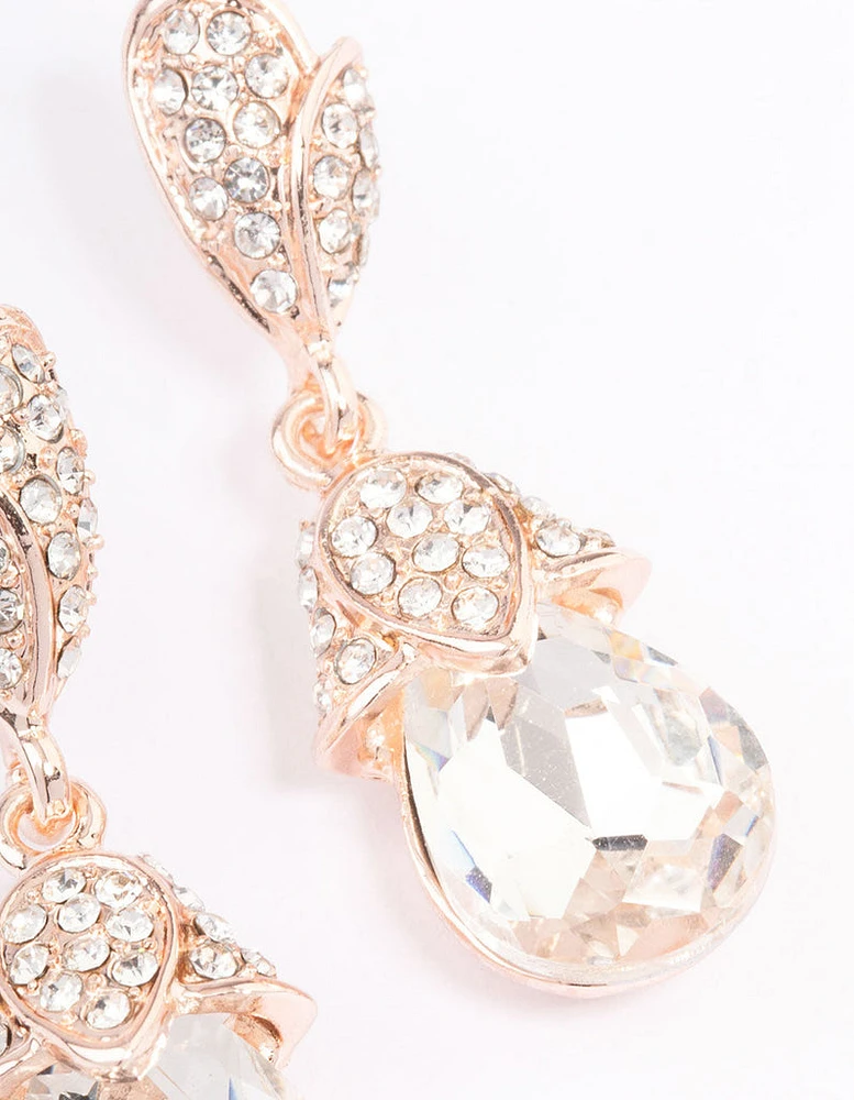 Rose Gold Diamante Drop Earrings