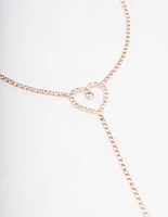 Rose Gold Diamante Heart Y-Shape Drop Necklace