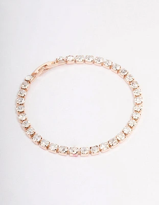 Rose Gold Diamante Round Stone Tennis Bracelet