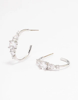 Rhodium Cubic Zirconia Graduating Hoop Earrings