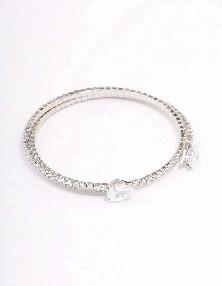 Rhodium Double Pointed Cubic Zirconia Bangle