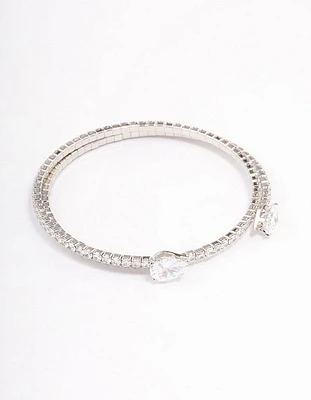 Rhodium Double Pointed Cubic Zirconia Bangle