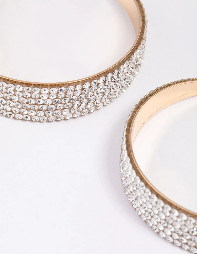 Gold Diamante Large Hoop Statement Earrings