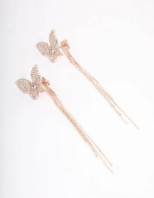 Rose Gold Butterfly Trail Drop Earrings