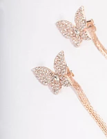 Rose Gold Butterfly Trail Drop Earrings