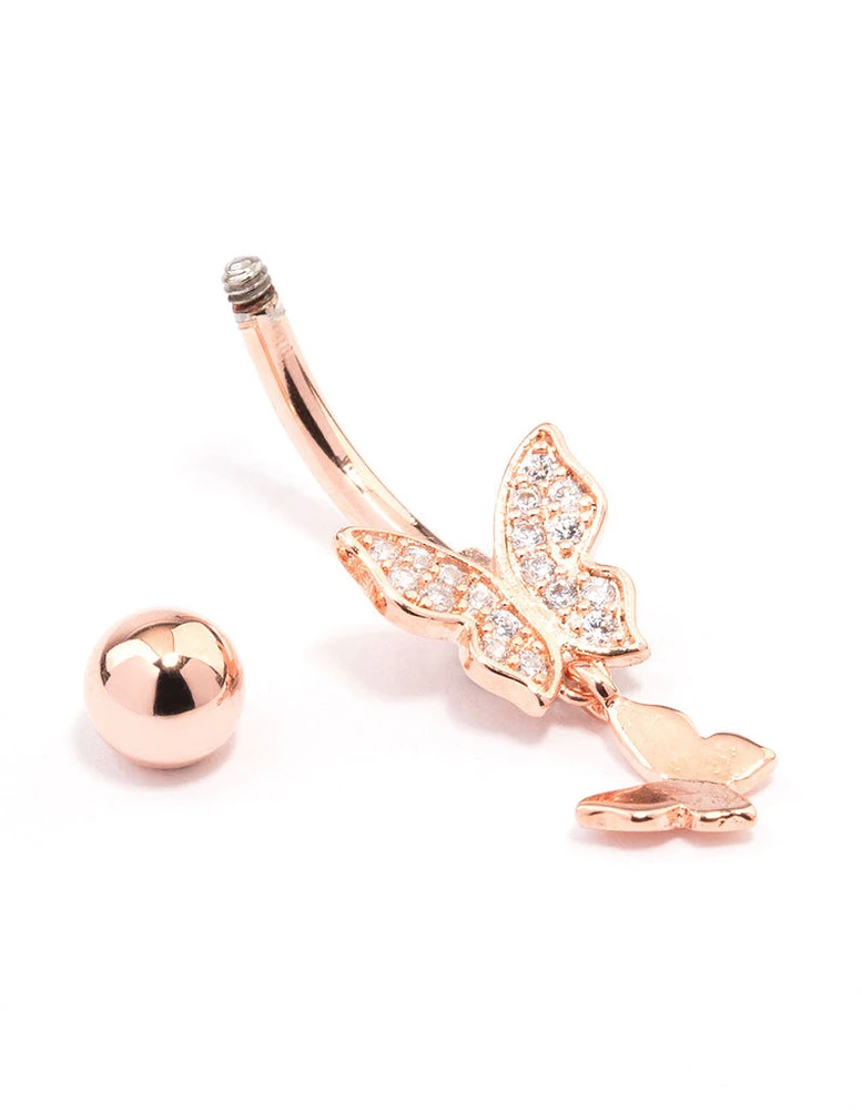 Rose Gold Plated Surgical Steel Double Butterfly Belly Ring