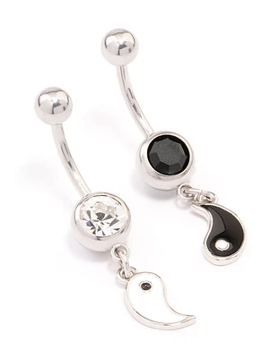 Surgical Steel Yin & Yang Drop Belly Ring Pack