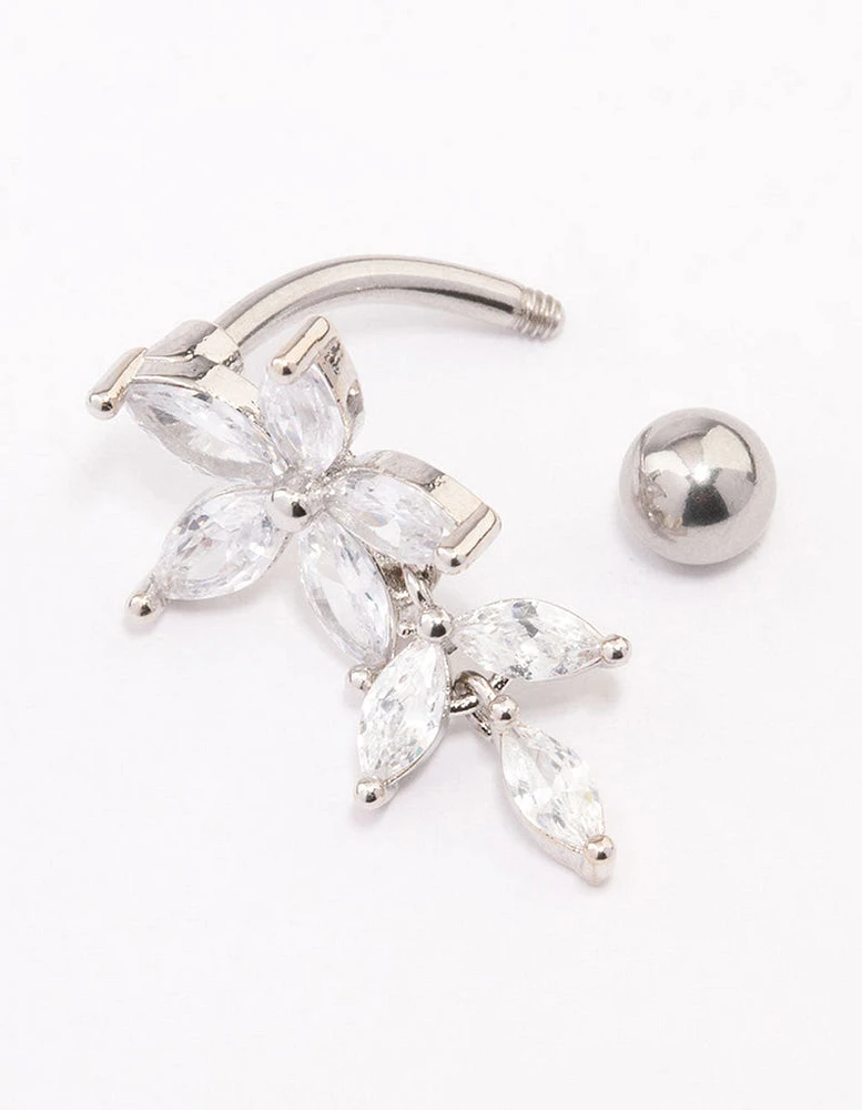 Surgical Steel Flower Marquise Drop Belly Ring