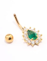Gold Plated Surgical Steel Cubic Zirconia Spikey Pear Belly Ring