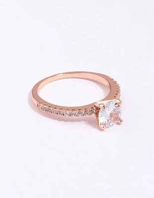 Rose Gold Plated Cubic Zirconia Round Textured Band Ring