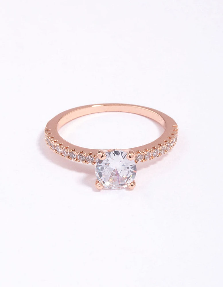 Rose Gold Plated Cubic Zirconia Round Textured Band Ring