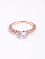 Rose Gold Plated Cubic Zirconia Round Textured Band Ring