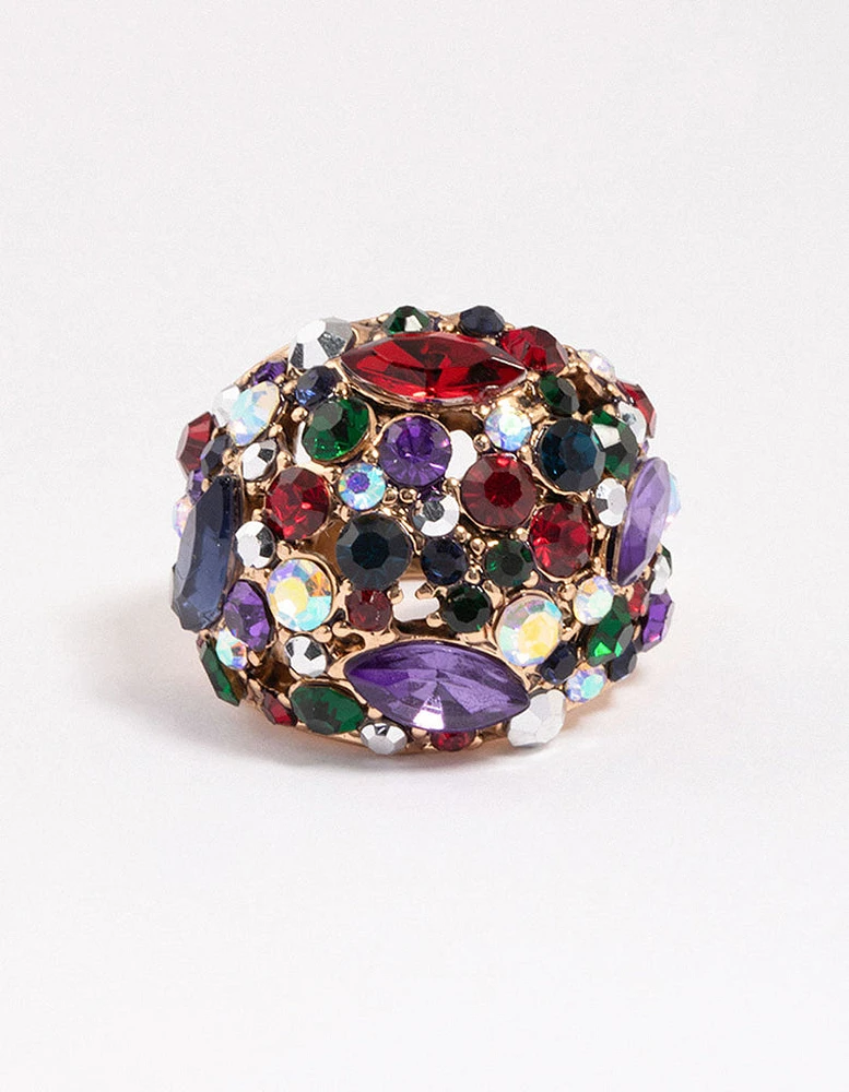 Gold Cluster Diamante Dome Ring