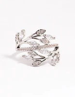 Rhodium Leafy Vine Cubic Zirconia Ring