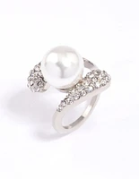 Rhodium Paved Statement Pearl Ring