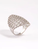 Rhodium Cubic Zirconia Shield Ring