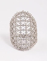 Rhodium Cubic Zirconia Shield Ring