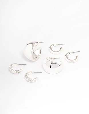 Silver Multi Hoop Earrings Pack