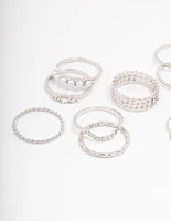 Rhodium Glam Rope Multi Ring Pack