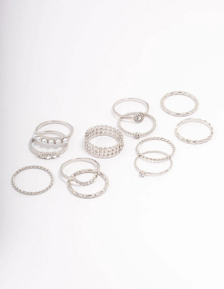 Rhodium Glam Rope Multi Ring Pack