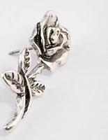 Antique Silver Gothic Flower Stud Earrings