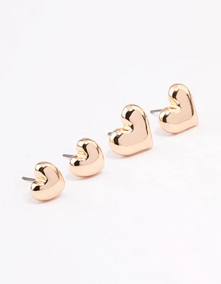 Gold Chunky Heart Stud Earring Pack