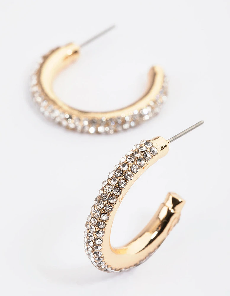 Gold Diamante Tube Hoop Earrings