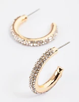 Gold Diamante Tube Hoop Earrings