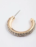 Gold Diamante Tube Hoop Earrings