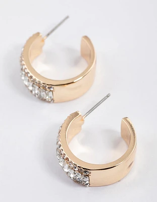 Gold Baguette Diamante Small Hoop Earrings