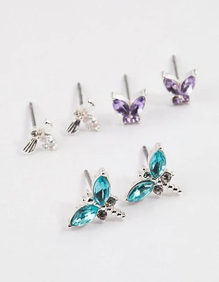 Silver Mixed Butterfly Stud Earrings Pack