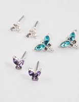 Silver Mixed Butterfly Stud Earrings Pack