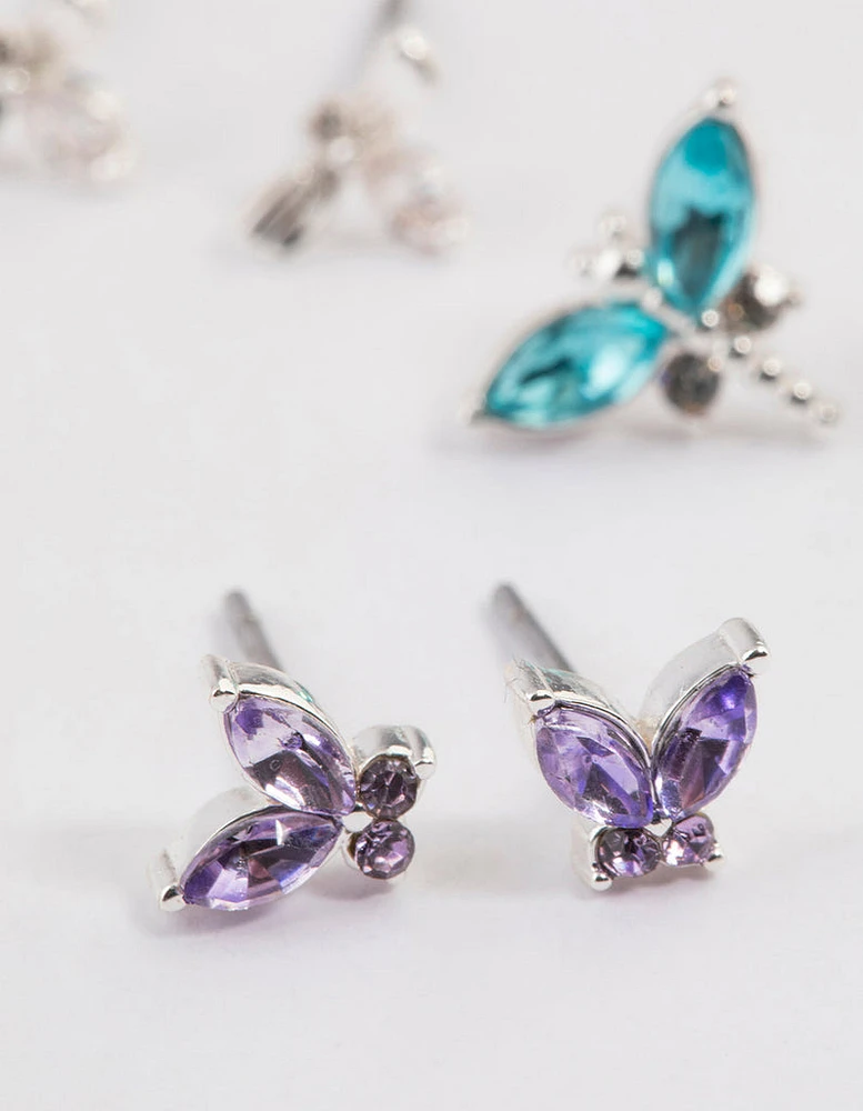 Silver Mixed Butterfly Stud Earrings Pack