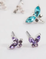 Silver Mixed Butterfly Stud Earrings Pack