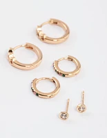 Gold Heart Diamante Earrings Pack