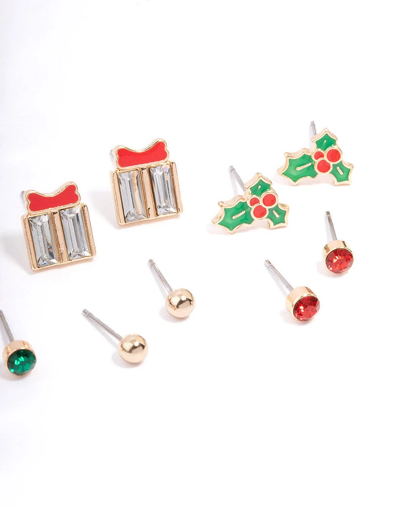 Kids Christmas Present Stud Earrings 6-Pack